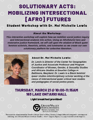 Student Workshop with Dr. Mel Lewis Flyer